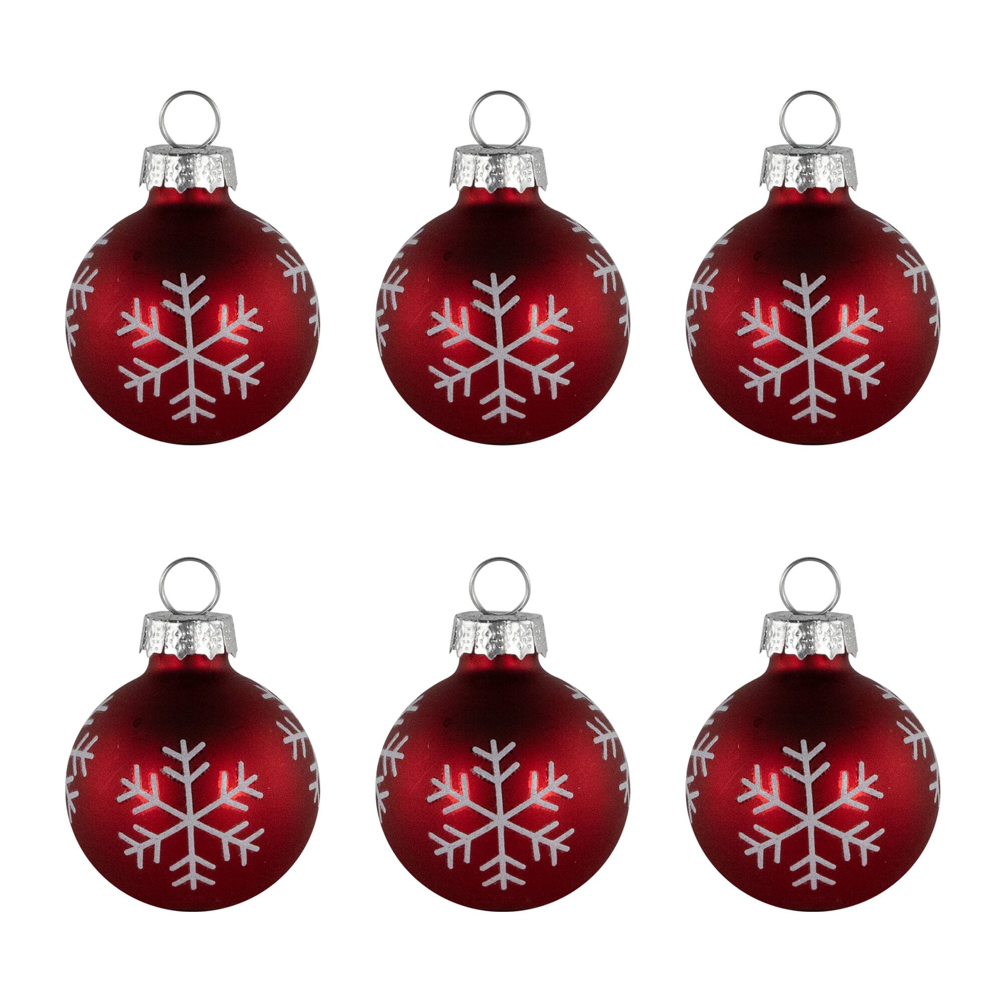2" Red with Snowflake Accents Christmas Glass Ball Ornament Place Card Holders, 6 ct.